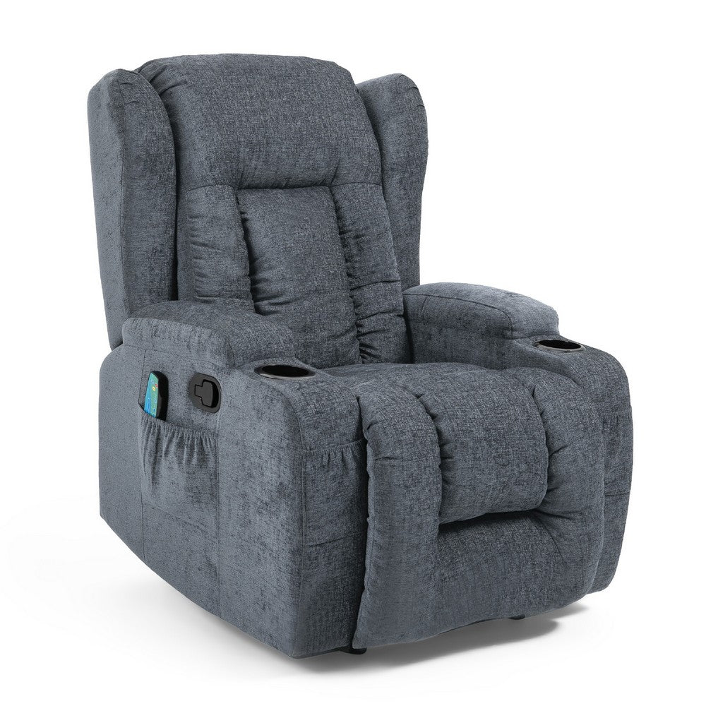 Manual Massage Recliner Chair, Charcoal Gray Fabric, Soft Cushioned