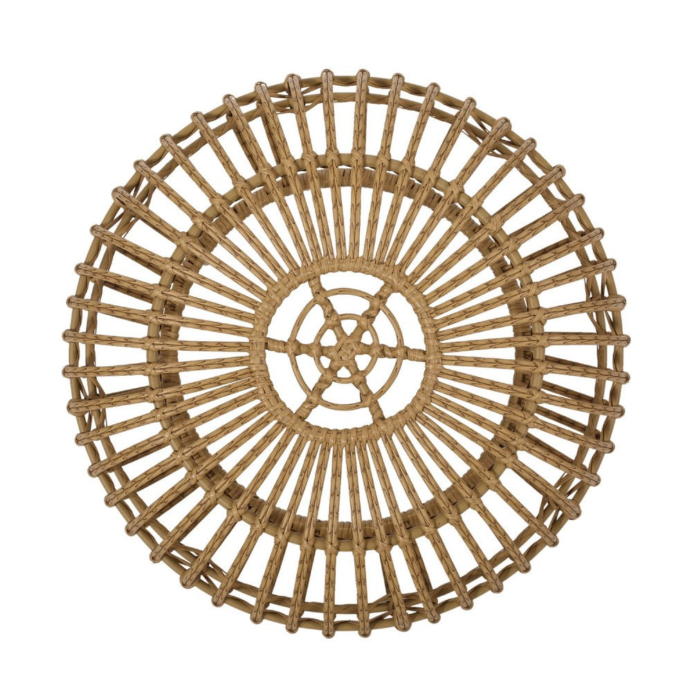 Tawa Outdoor Coffee Table, Light Brown Open Faux Rattan, 30 Inch