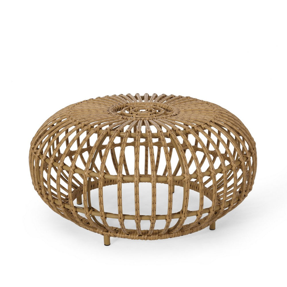 Tawa Outdoor Coffee Table, Light Brown Open Faux Rattan, 30 Inch