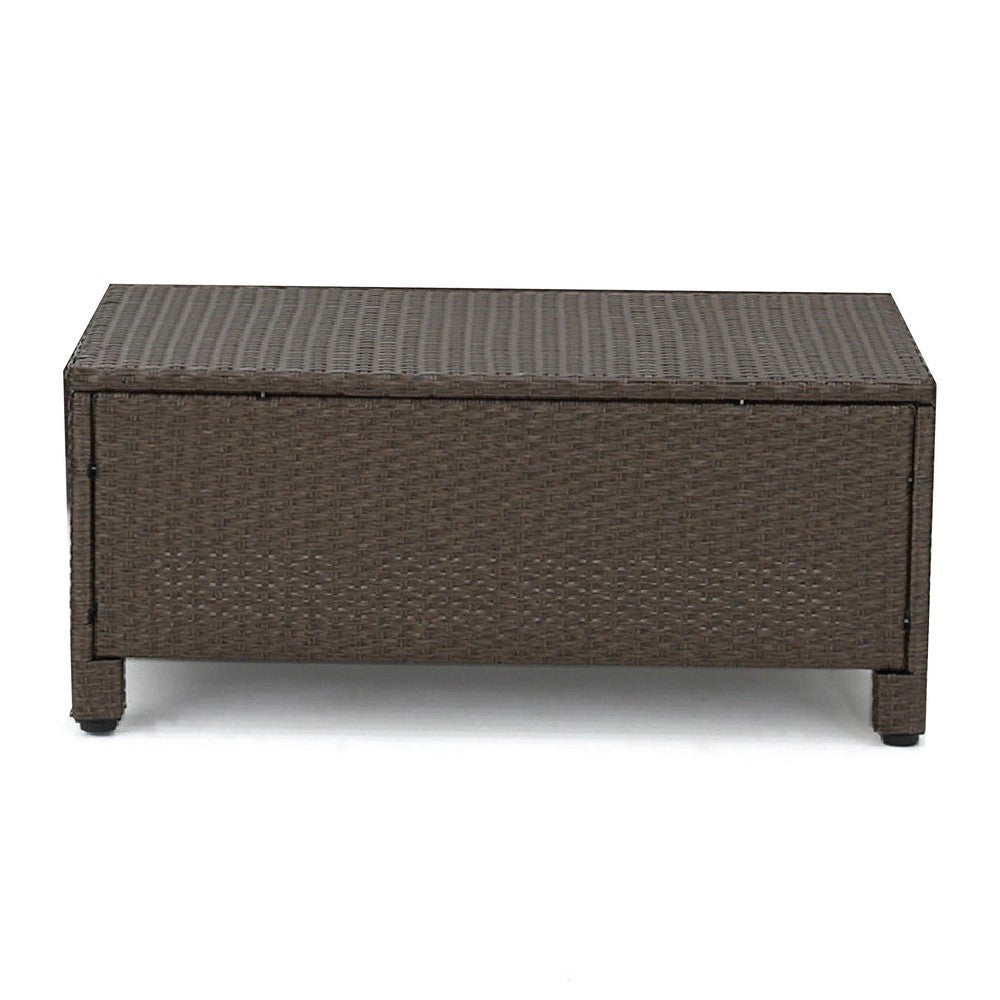 Perie 4 Piece Outdoor Sofa Chair and Table Set, Brown Rattan, White