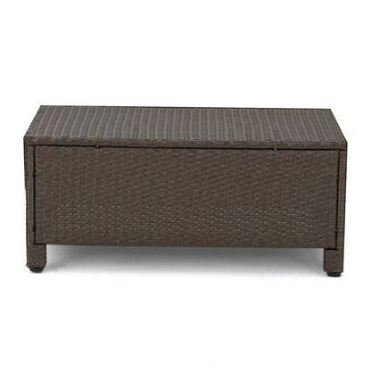 Perie 4 Piece Outdoor Sofa Chair and Table Set, Brown Rattan, White