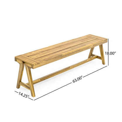 Lea Outdoor Dining Bench Set of 2, 63 Inch Varnished Teak Brown Wood