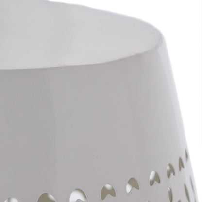 Outdoor Side Table, Lace Cut, 12 Inch Round Top w White Barrel Base