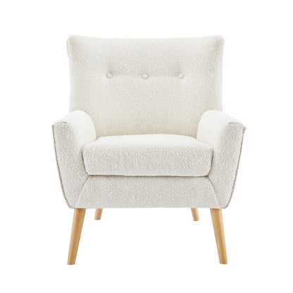 Accent Chair, Tufted Wingback, Modern Almond White Granular Fabric