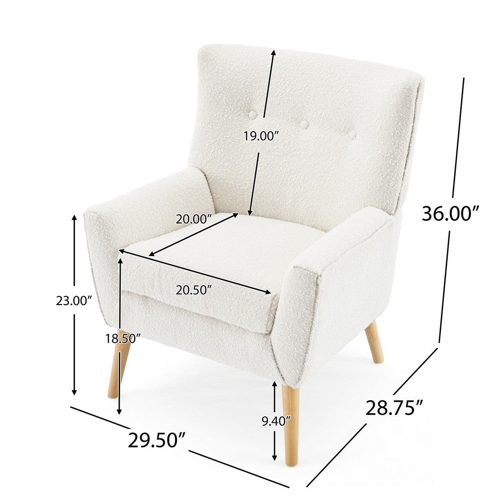 Accent Chair, Tufted Wingback, Modern Almond White Granular Fabric