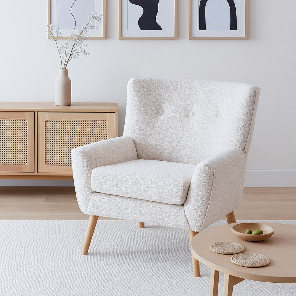 Accent Chair, Tufted Wingback, Modern Almond White Granular Fabric