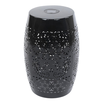 Sola Side Table, Solar Powered Light, 18 Inch Barrel Shaped Black Iron