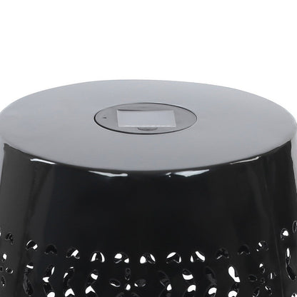 Sola Side Table, Solar Powered Light, 18 Inch Barrel Shaped Black Iron