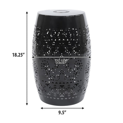 Sola Side Table, Solar Powered Light, 18 Inch Barrel Shaped Black Iron