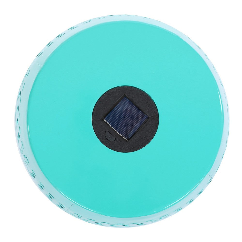 Sola Side Table, Solar Powered Light, 18 Inch Barrel Shaped Teal Iron