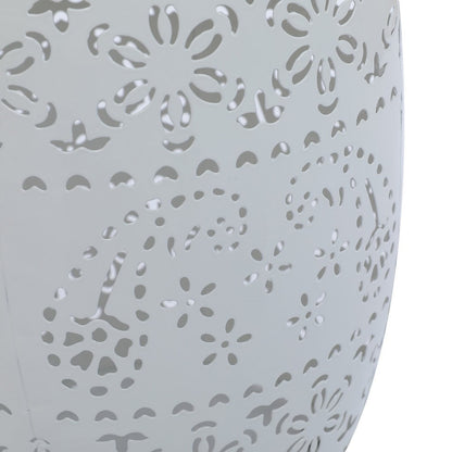 Sola Side Table, Solar Powered Light, 18 Inch Barrel Shaped White Iron