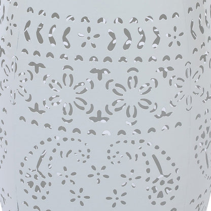 Sola Side Table, Solar Powered Light, 18 Inch Barrel Shaped White Iron