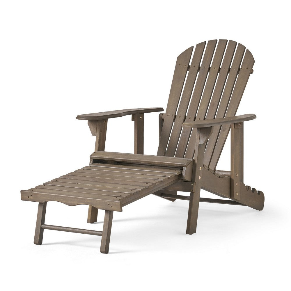 Libo Outdoor Recliner Adirondack Chair, Slatted Gray Acacia Wood