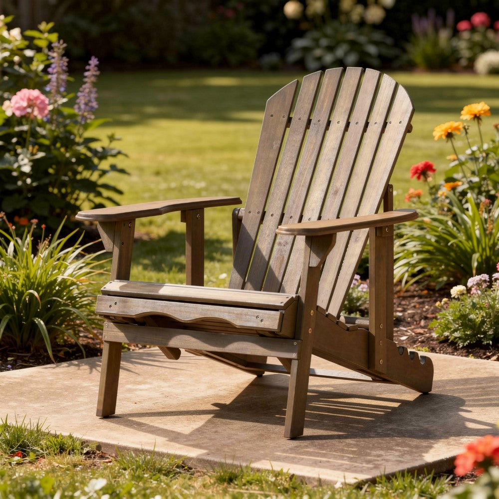 Libo Outdoor Recliner Adirondack Chair, Slatted Gray Acacia Wood
