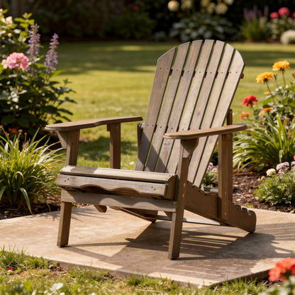 Libo Outdoor Recliner Adirondack Chair, Slatted Gray Acacia Wood
