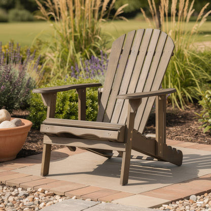 Libo Outdoor Reclining Adirondack Chair, Slatted Light Brown Wood