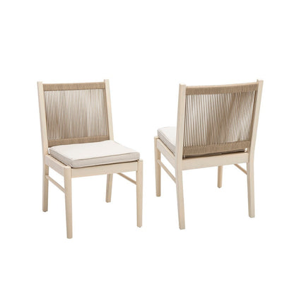 Orry Dining Side Chair Set of 2, Sand Brown Roped Back, Acacia Wood