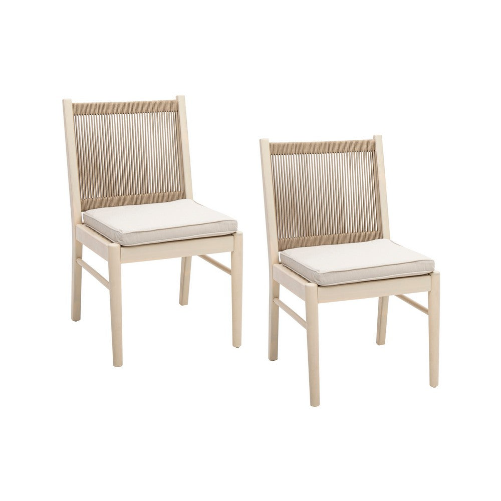 Orry Dining Side Chair Set of 2, Sand Brown Roped Back, Acacia Wood