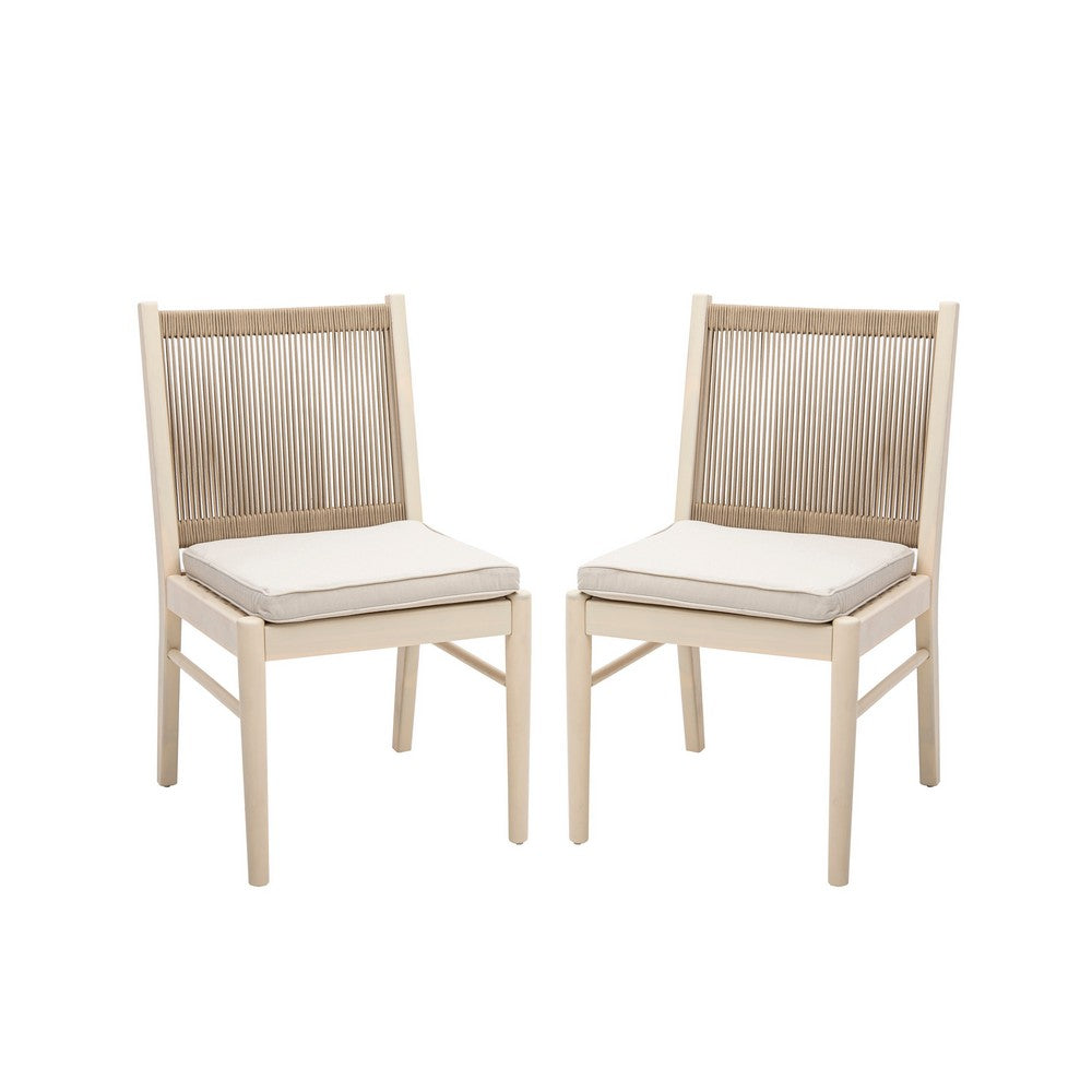 Orry Dining Side Chair Set of 2, Sand Brown Roped Back, Acacia Wood
