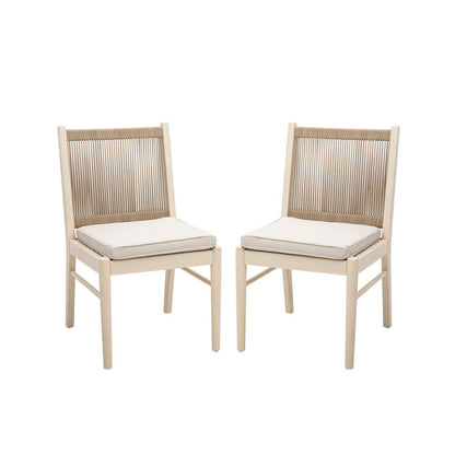 Orry Dining Side Chair Set of 2, Sand Brown Roped Back, Acacia Wood