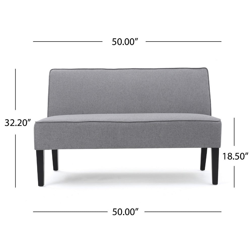 Cimy Armless Loveseat, Birch Wood Black Legs, Gray Polyester, 50 Inch