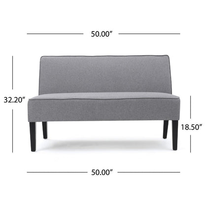 Cimy Armless Loveseat, Birch Wood Black Legs, Gray Polyester, 50 Inch