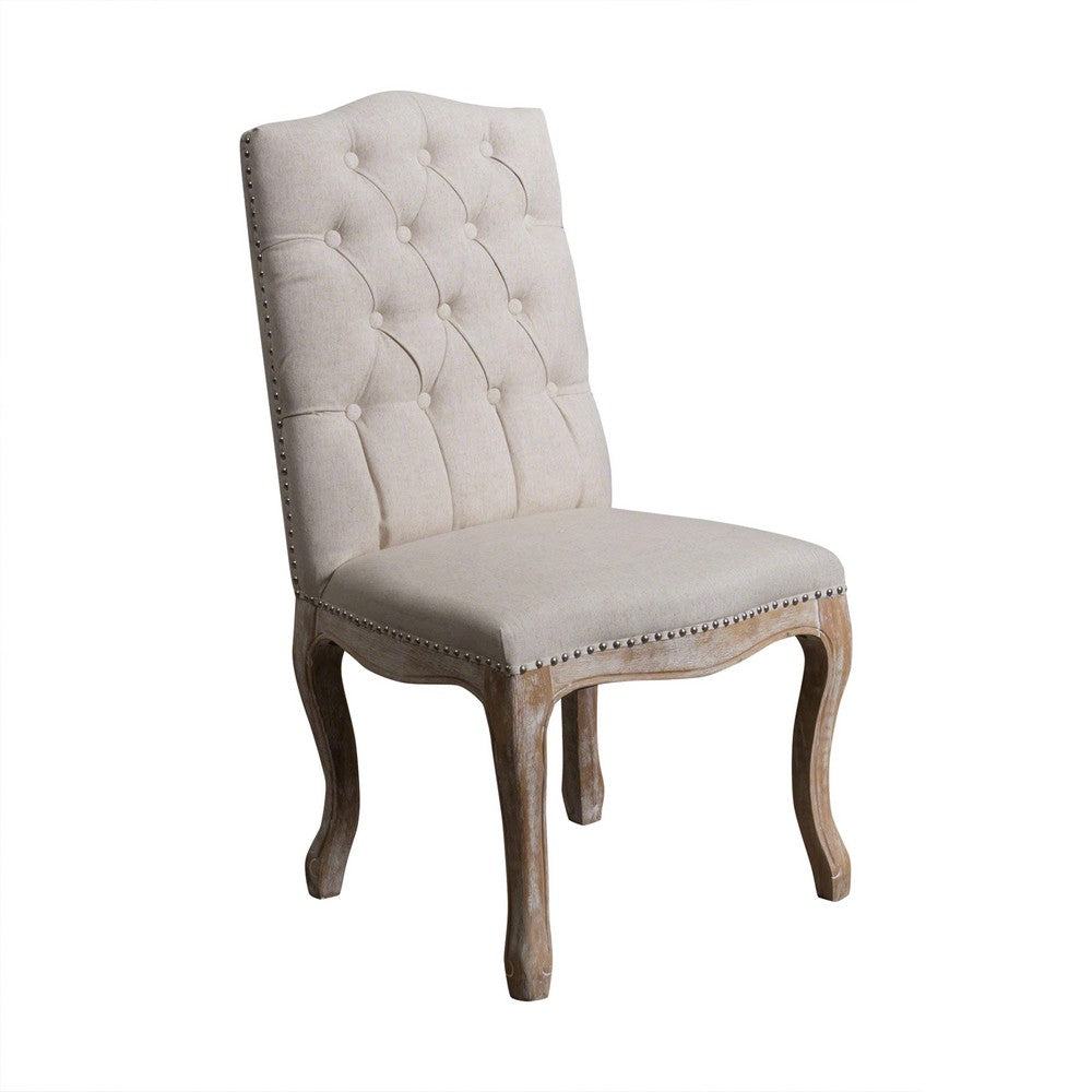 Cen Dining Side Chair Set of 2, Beige Tufted Back, Gray Wood Legs