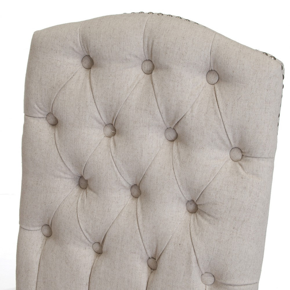 Cen Dining Side Chair Set of 2, Beige Tufted Back, Gray Wood Legs