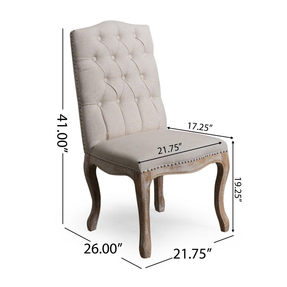 Cen Dining Side Chair Set of 2, Beige Tufted Back, Gray Wood Legs