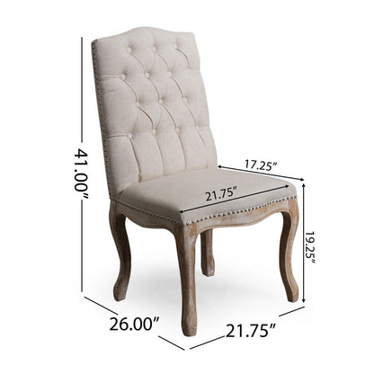 Cen Dining Side Chair Set of 2, Beige Tufted Back, Gray Wood Legs