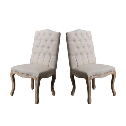 Cen Dining Side Chair Set of 2, Beige Tufted Back, Gray Wood Legs