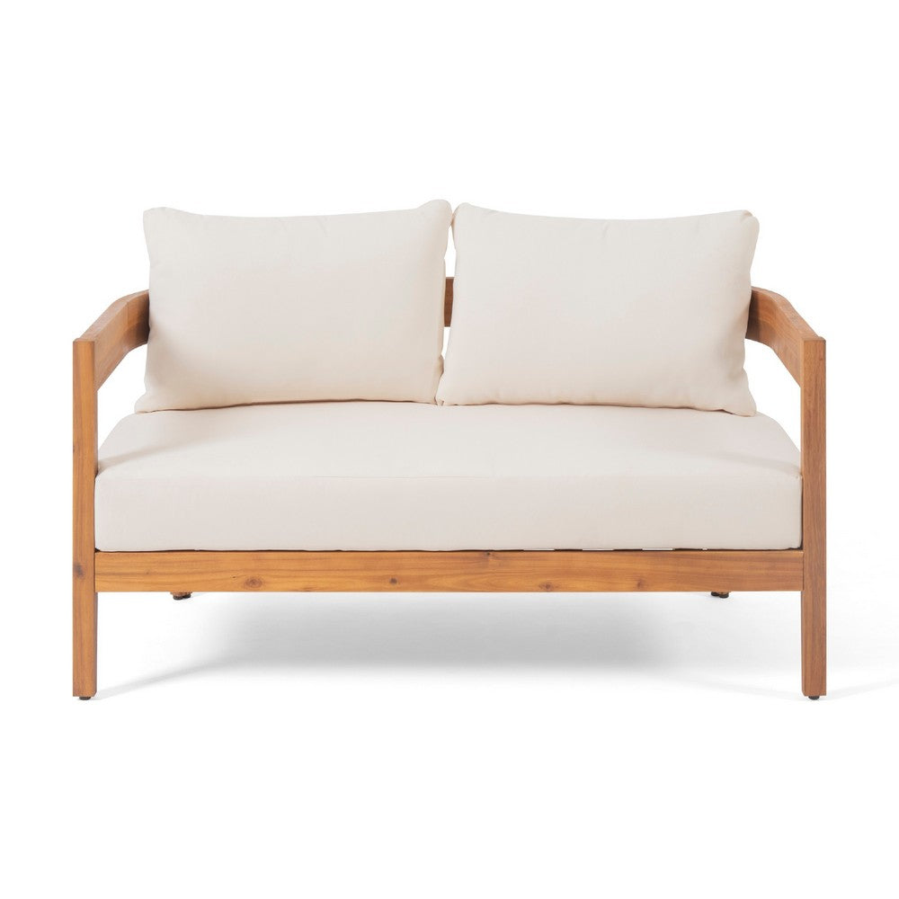 Loveseat and Coffee Table Outdoor Set, Slatted Brown Acacia Wood
