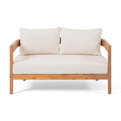 Loveseat and Coffee Table Outdoor Set, Slatted Brown Acacia Wood