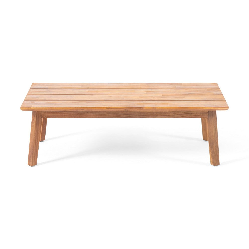 Loveseat and Coffee Table Outdoor Set, Slatted Brown Acacia Wood