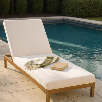 Chaise Lounger Cushion, 76 Inch, PU Foam, Cream Waterproof Fabric