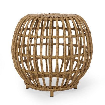 Outdoor Side Table, Open Design, 20 Inch Light Brown Woven Wicker