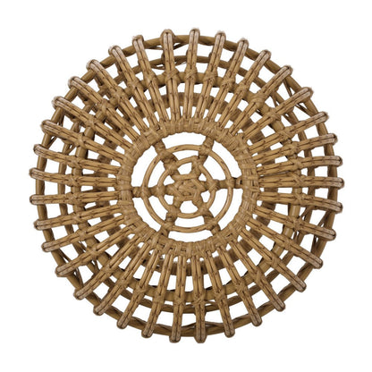Outdoor Side Table, Open Design, 20 Inch Light Brown Woven Wicker