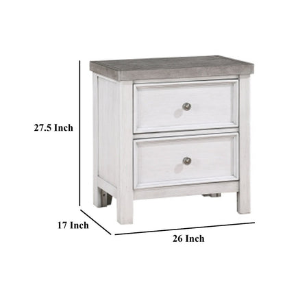 Amby Nightstand, 2 Drawers, Farmhouse Antique White, Gray Acacia Wood