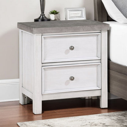 Amby Nightstand, 2 Drawers, Farmhouse Antique White, Gray Acacia Wood