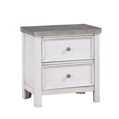 Amby Nightstand, 2 Drawers, Farmhouse Antique White, Gray Acacia Wood