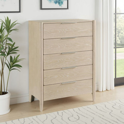 Maty Nightstand, 2 Drawers, White Marble Top, Light Oak Brown Ceruse
