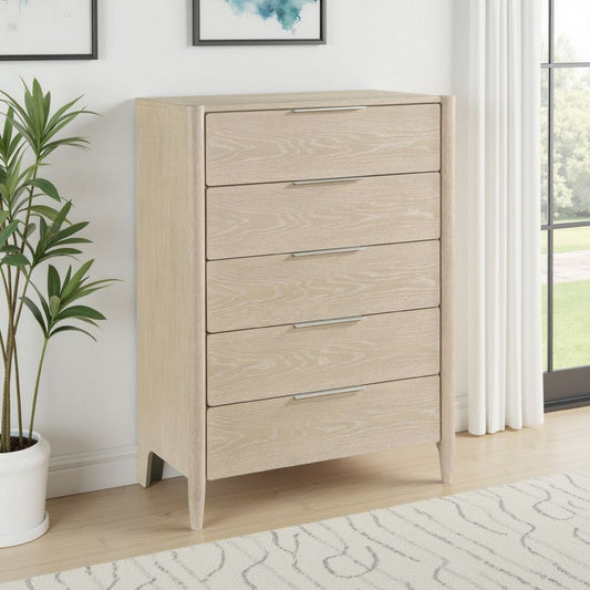 Maty Nightstand, 2 Drawers, White Marble Top, Light Oak Brown Ceruse