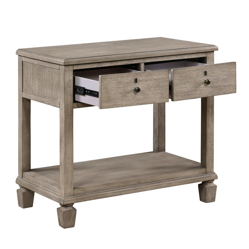 Cely Nightstand, 2 Drawers with Lower Open Shelf, Gray Oak Veneer