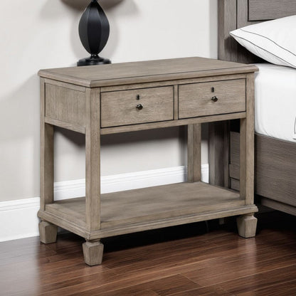 Cely Nightstand, 2 Drawers with Lower Open Shelf, Gray Oak Veneer