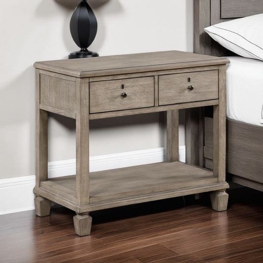 Cely Nightstand, 2 Drawers with Lower Open Shelf, Gray Oak Veneer