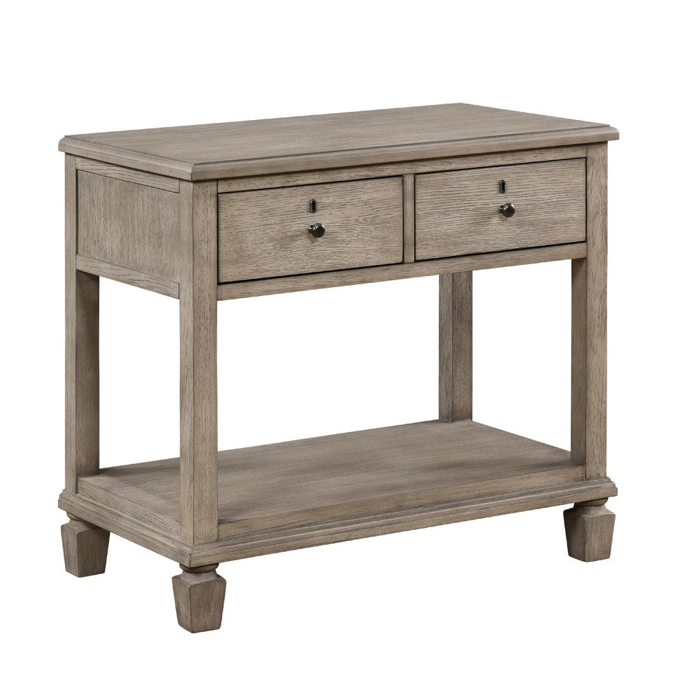 Cely Nightstand, 2 Drawers with Lower Open Shelf, Gray Oak Veneer