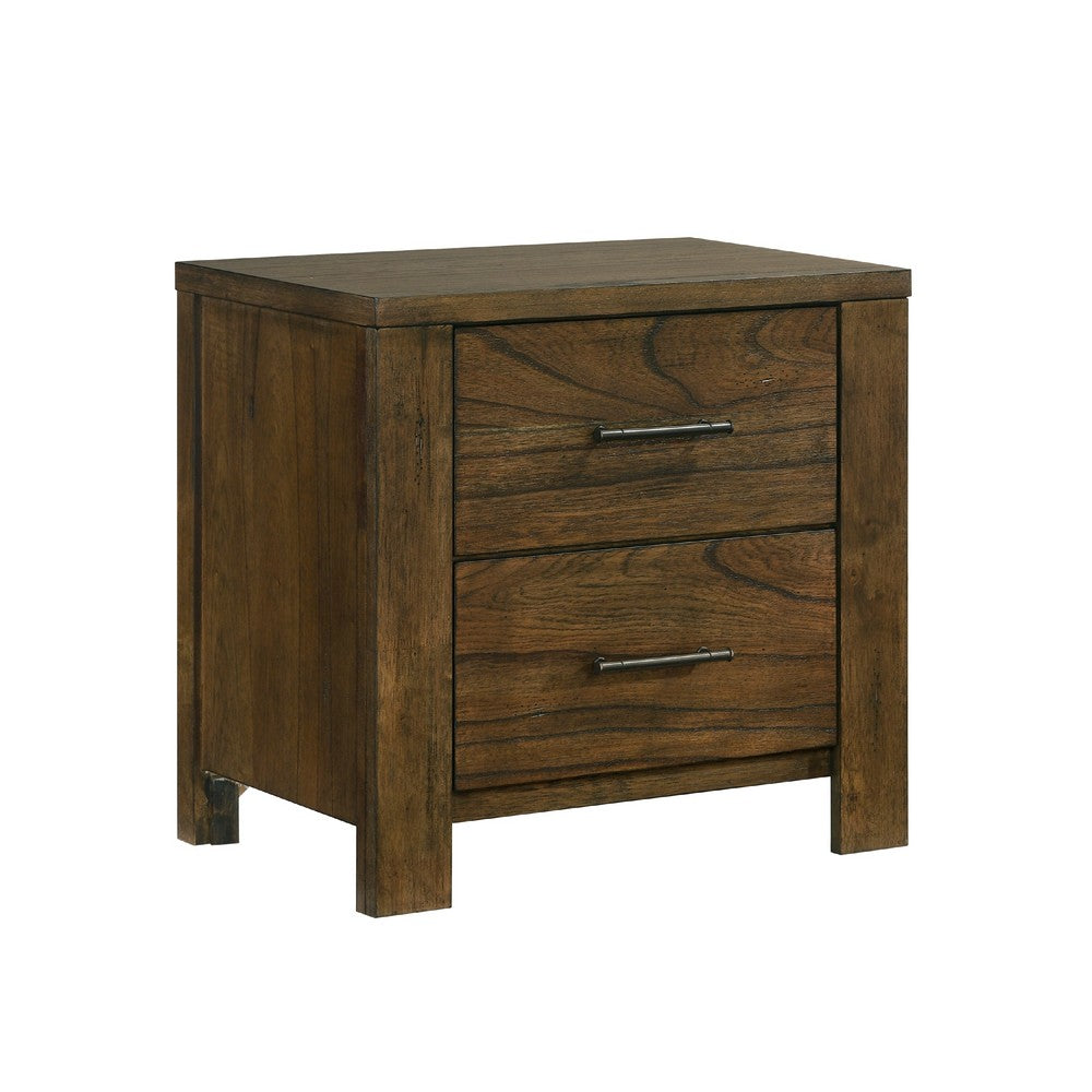 Suli Nightstand, 2 Drawers Metal Handles, Brown Mindy Veneer, 26 Inch