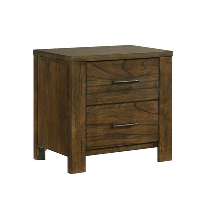 Suli Nightstand, 2 Drawers Metal Handles, Brown Mindy Veneer, 26 Inch