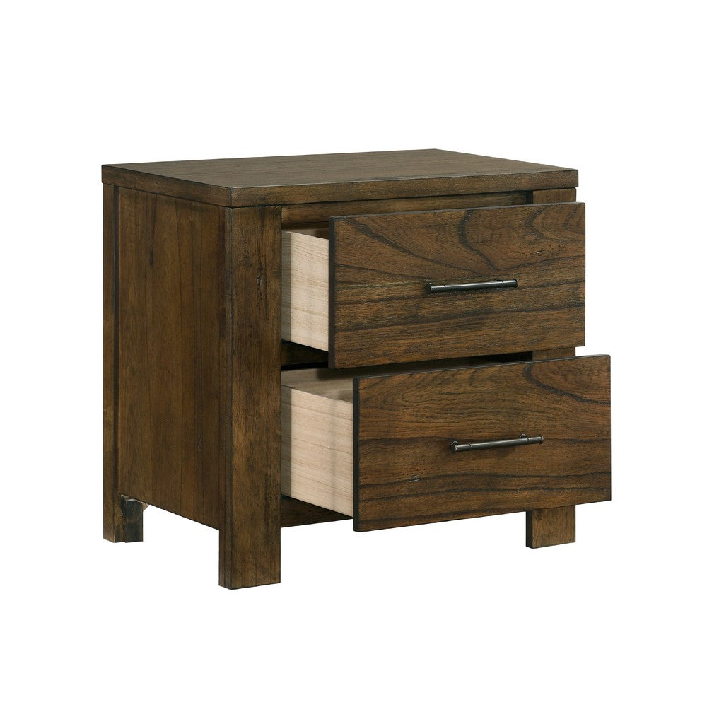 Suli Nightstand, 2 Drawers Metal Handles, Brown Mindy Veneer, 26 Inch