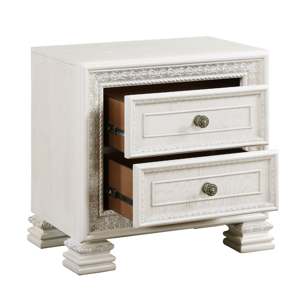 Rotu Nightstand, 2 Drawers Rope Molding, White Ash Veneer, 28 Inch